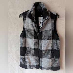 ZESICA women's plaid fuzzy sherpa fleece vest NWT